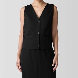 NWT Eileen Fisher - Flex Ponte Washable Button Front Vest, Black, Small